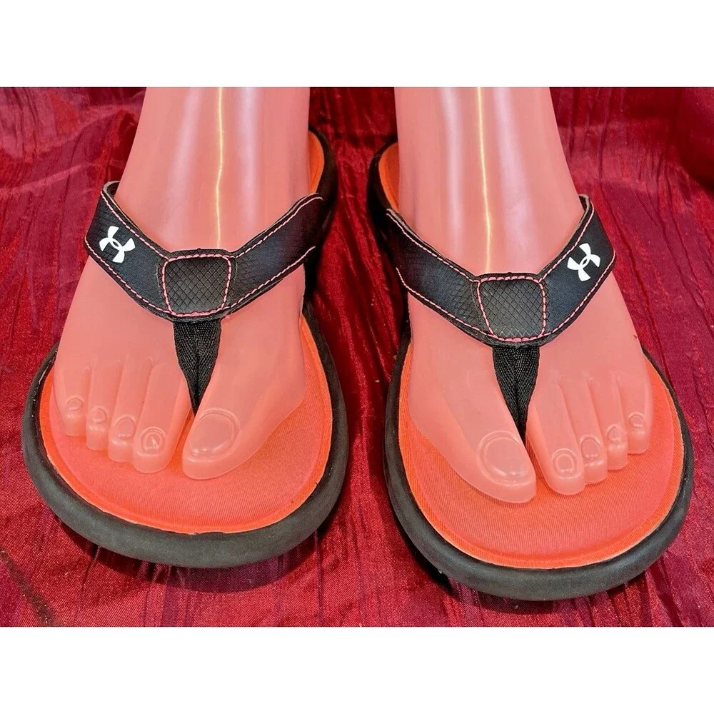 Girls Under Armour 4D Foam Pink/Black Comfort Padded Thongs FlipFlops Sandals 5Y